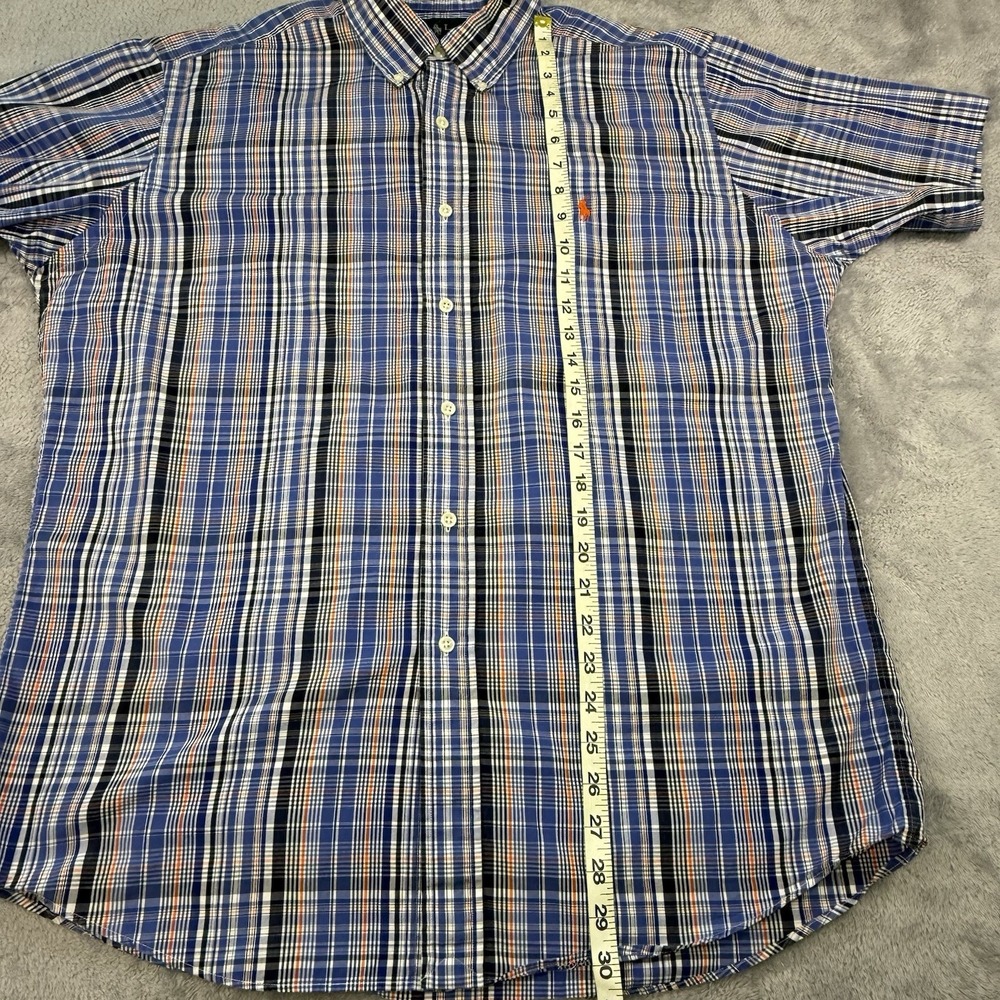 Ralph Lauren Custom Fit Plaid Button Down Short Sleeve Shirt Large Blue White - Picture 7 of 7